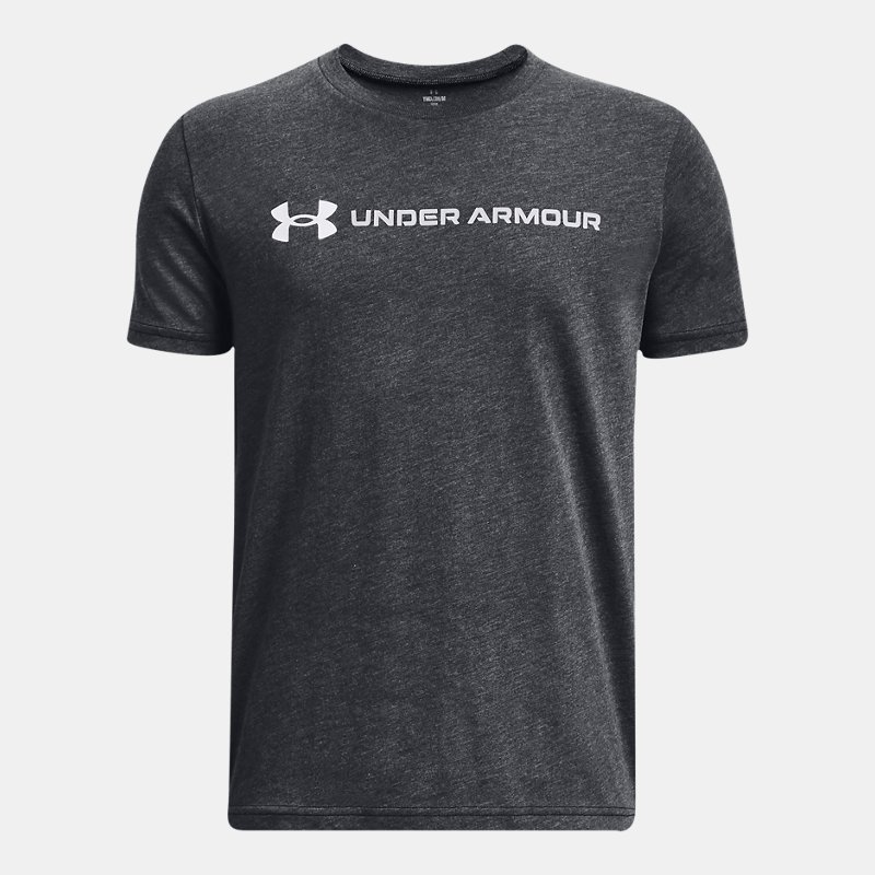 Boys' Under Armour Logo Wordmark Short Sleeve Black Medium Heather / White / Mod Gray YXL (160 - 170 cm)