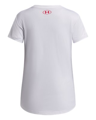 Топ Under Armour UA Velocity Softball Short Sleeve для девочек, цвет: Белый / Красный — фото 2