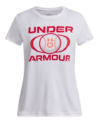 Топ Under Armour UA Velocity Softball Short Sleeve для девочек, цвет: Белый / Красный — фото 1