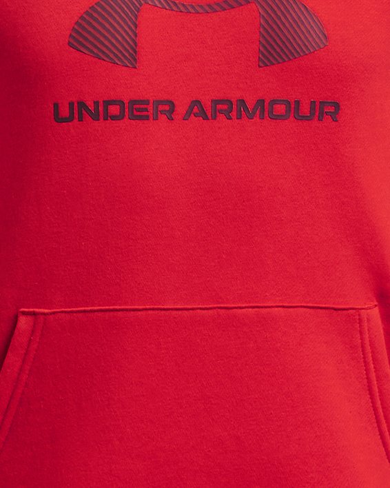 Boys' UA Rival Fleece Big Logo Print Fill Hoodie, Red, pdpMainDesktop image number 0