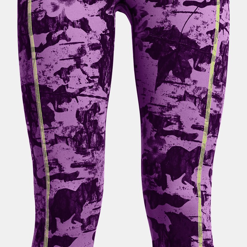 Under Armour Girls' Project Rock Lets Go Printed Ankle Leggings Provence Purple / High Vis Yellow / Silt YLG (59 - 63 in)