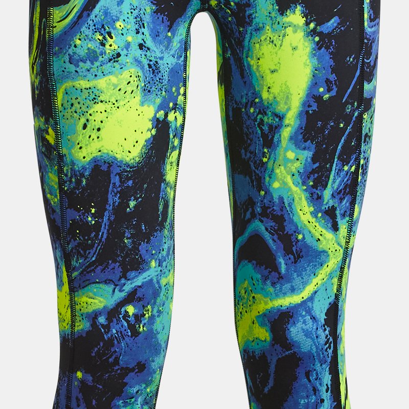 Under Armour Girls' Project Rock Lets Go Printed Ankle Leggings High Vis Yellow / Neptune / Electric Purple YXS (122 - 127 cm)