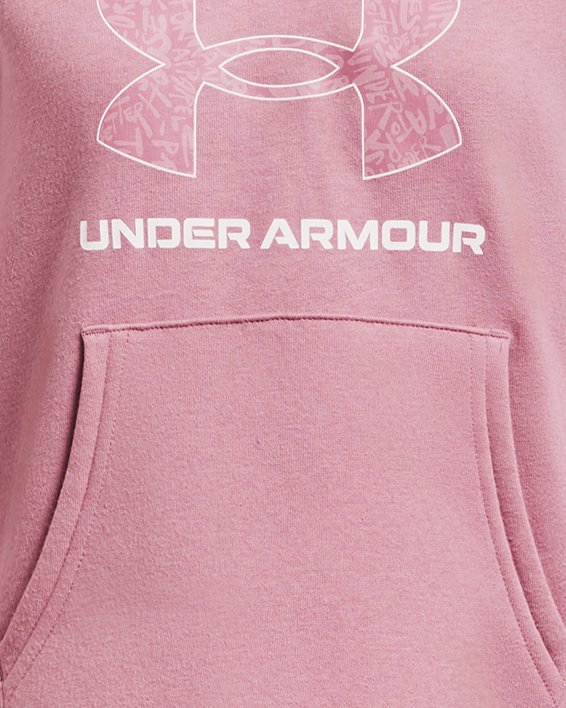 เสื้อฮู้ด UA Rival Fleece Big Logo Print Fill สำหรับเด็กผู้หญิง in Pink image number 0