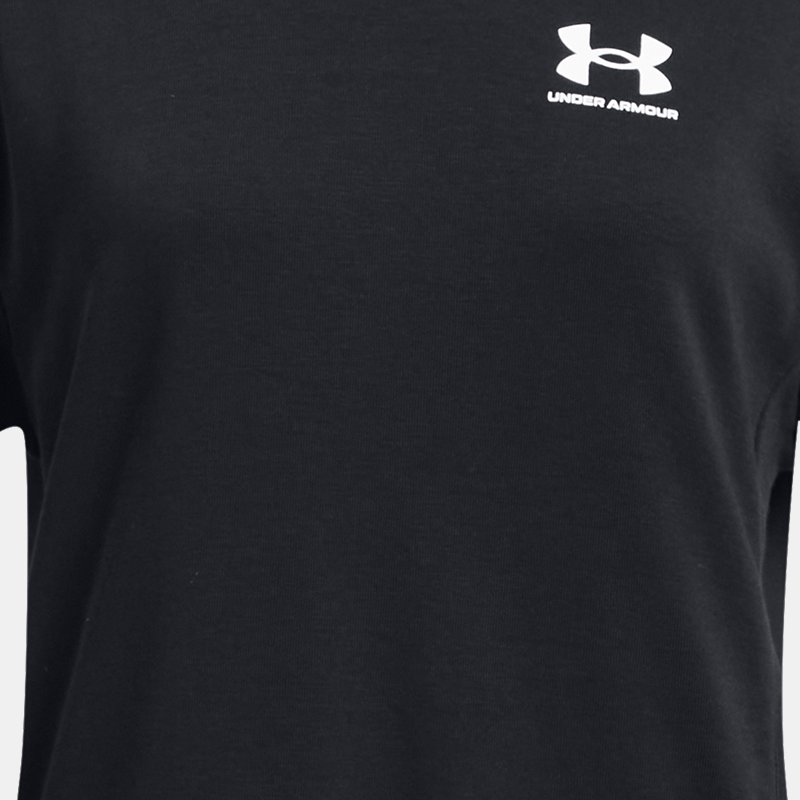 Girls'  Under Armour  Rival Terry Short Sleeve Hoodie Black / White YXS (48 - 50 in)