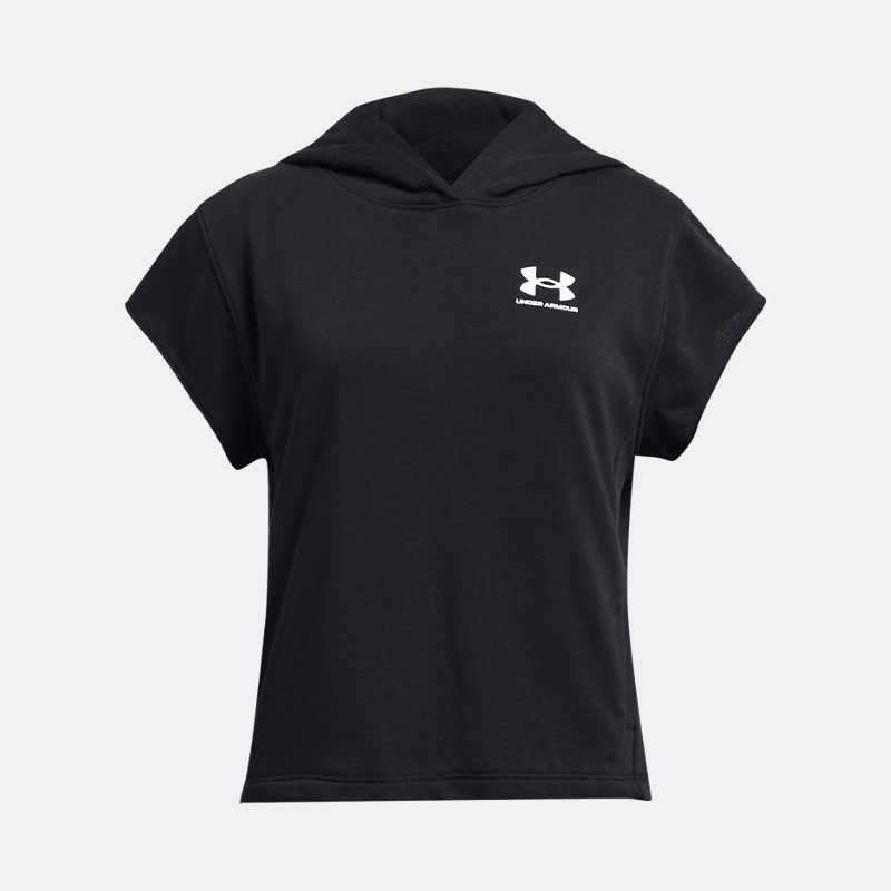 Image of Under Armour Girls' Under Armour Rival Terry Short Sleeve Hoodie Black / White YSM (50 - 54 in)