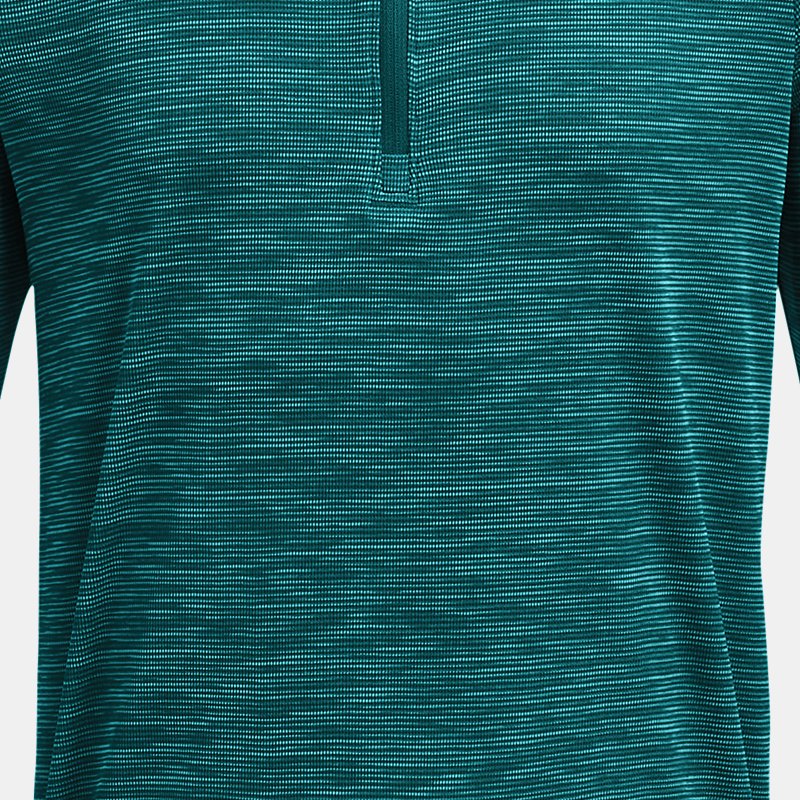 Jongensshirt Under Armour Tech™ Textured met korte rits Circuit Teal / High Vis Geel YXS (122 - 127 cm)