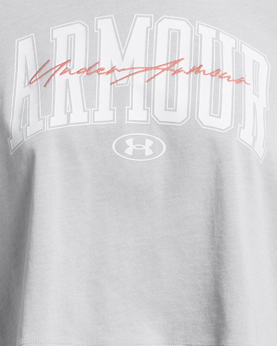 Women's UA Heavyweight Scripted Wordmark Crop Short Sleeve, Gray, pdpMainDesktop image number 3