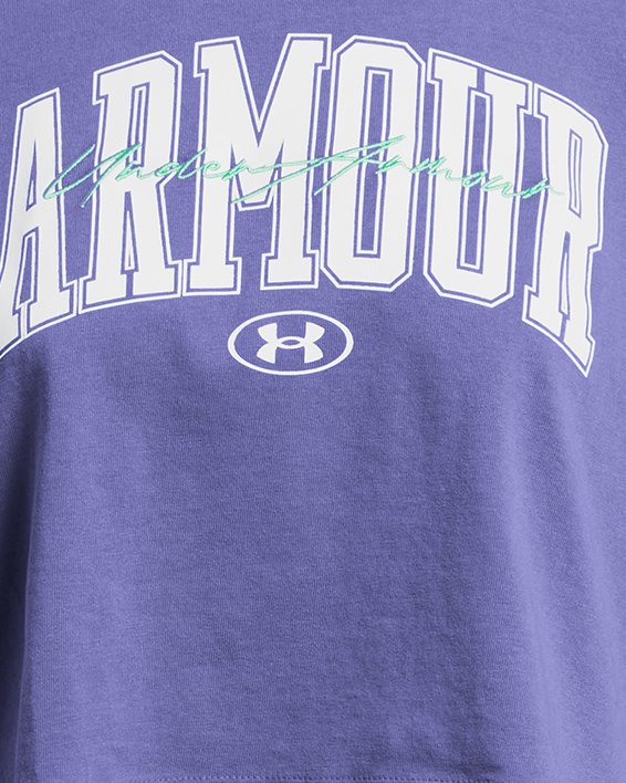 Women's UA Heavyweight Scripted Wordmark Crop Short Sleeve in Purple image number 2