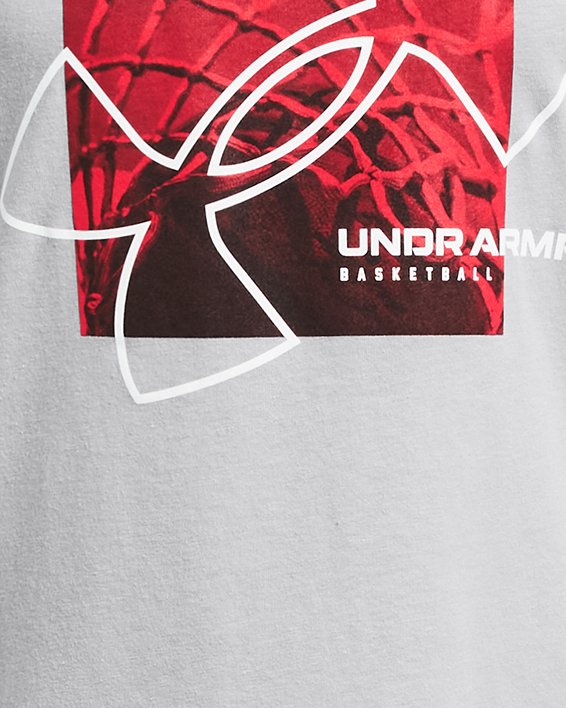 เสื้อแขนสั้น UA Basketball Net Photoreal สำหรับเด็กผู้ชาย in Gray image number 0