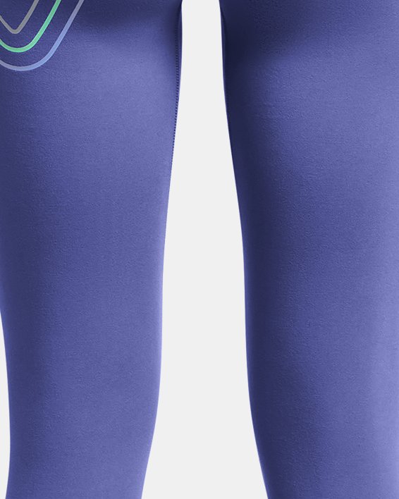Girls' UA Motion Branded Ankle Leggings in Purple image number 1