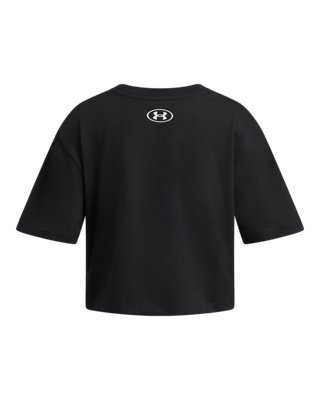 Топ Under Armour UA Rival Boxy Crop Short Sleeve для девочек, цвет: Чёрный / Белый — фото 2