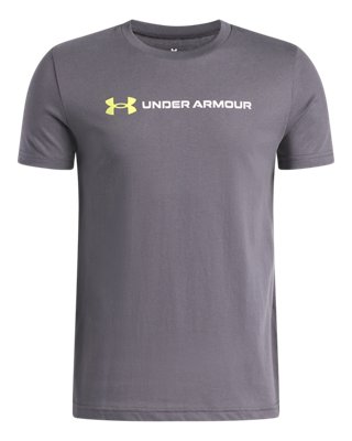 Under Armour Boys Gray Logo Wordmark ' Short Sleeve Castlerock / Green Citrine Yxl (63 - 67 In)