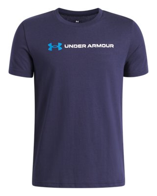 Under Armour Boys Blue Logo Wordmark ' Short Sleeve Midnight Navy / Aegean Yxs (48 - 50 In)