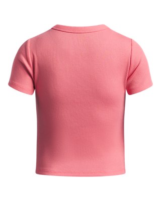 Топ Under Armour UA Rival Rib Short Sleeve для девочек, цвет: Розовый / Белый, вариант 1 — фото 2