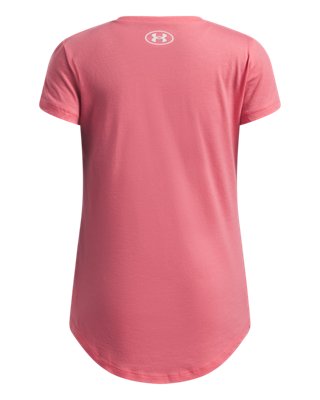 Топ Under Armour UA Flag Football Short Sleeve для девочек, цвет: Розовый / Стальной — фото 2