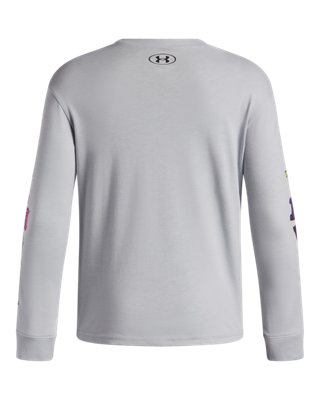 Топ Under Armour UA Varsity Patch Long Sleeve для мальчиков, цвет: Серый меланжевый / Чёрный — фото 2