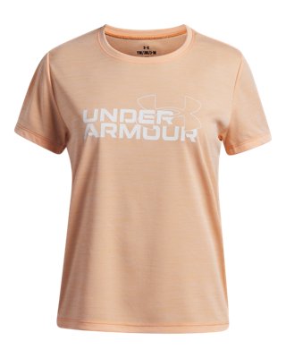 Under Armour Girls Orange Tech™ Twist Wordmark Logo ' Short Sleeve Bloc / White Yxs (48 - 50 In)