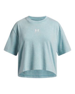 Maglia a maniche corte Under Armour Rival Wash da ragazza Blu Haze / Bianco YXL (160 - 170 cm)