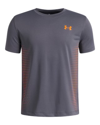 Haut à manches courtes Under Armour Tech™ Play pour garçon Castlerock / Outrageous Orange YLG (149 - 160 cm)