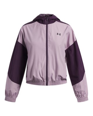 Under Armour Icon Woven Jacke mit durchgehendem Zip für Mädchen Violett Echo / Mauve Rosa / Schwarz YXS (122 - 127 cm)