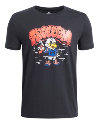 Топ Under Armour UA Freedom Americana Short Sleeve для мальчиков, цвет: Чёрный / Морской зелёный — фото 1