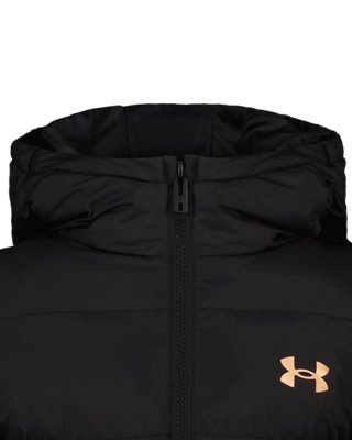 Куртка Under Armour UA Prime Hooded Puffer Jacket для девочек, цвет: Чёрный / Золотой — фото 2
