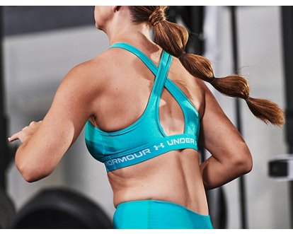 Under Armour Plus Size Mid Impact Crossback Wire-free Sports Bra In Mineral  Blue