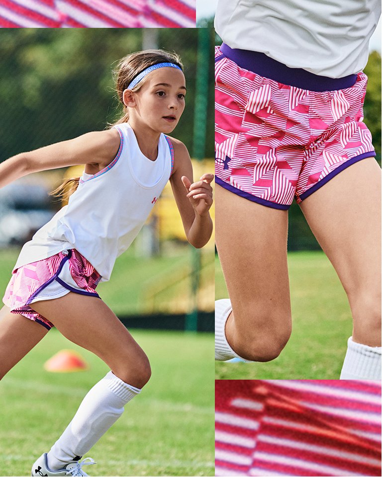  Fly By Printed Short, pink - girls' shorts - UNDER ARMOUR -  20.69 € - outdoorové oblečení a vybavení shop
