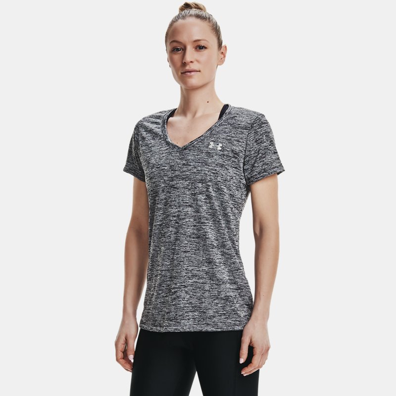 Women's Under Armour Tech™ Twist V-Neck Short Sleeve Black / Metallic Silver Xs