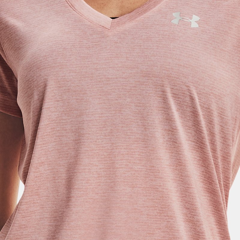 Women's Under Armour Tech™ Twist V-Neck Micro Pink / Flushed Pink / Metallic Silver L