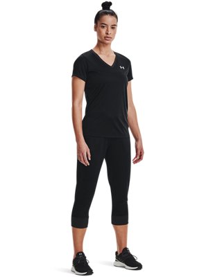 Camiseta Manga Corta con Cuello en V UA Velocity para Mujer, Black, pdpMainDesktop image number 2