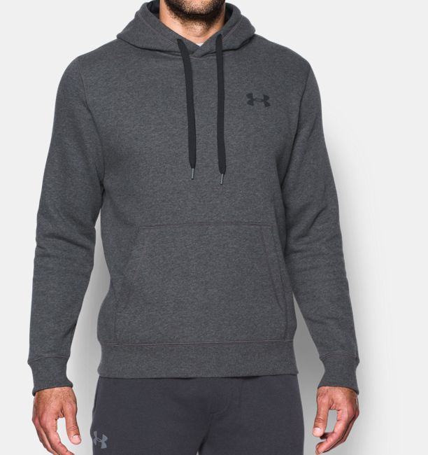 Men's UA Rival Fleece Fitted Hoodie, Carbon Heather, Front, Carbon Heather, Click to view full size