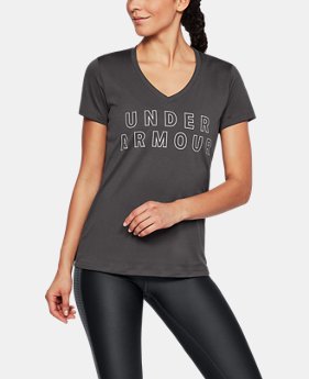 New to Outlet Women's UA Tech™ Metallic Graphic V-Neck 2 Colors Available $20.99