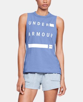 New to Outlet Women's UA Linear Wordmark Muscle Tank 1 Color Available $22.5