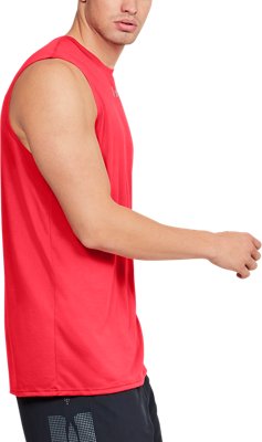 red sleeveless shirt