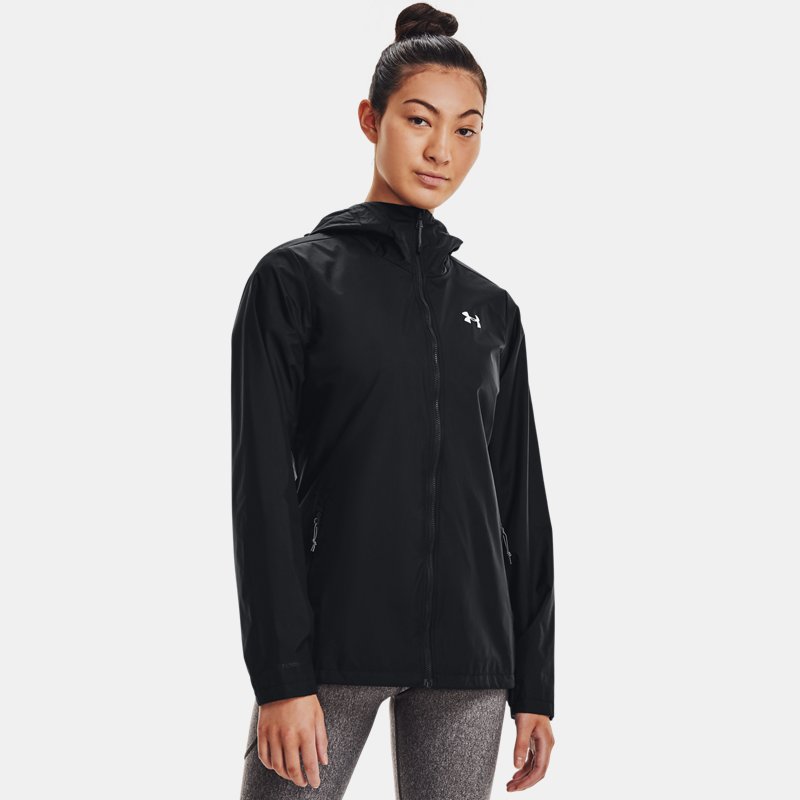Women's Under Armour Storm Forefront Rain Jacket Black / Ghost Gray L