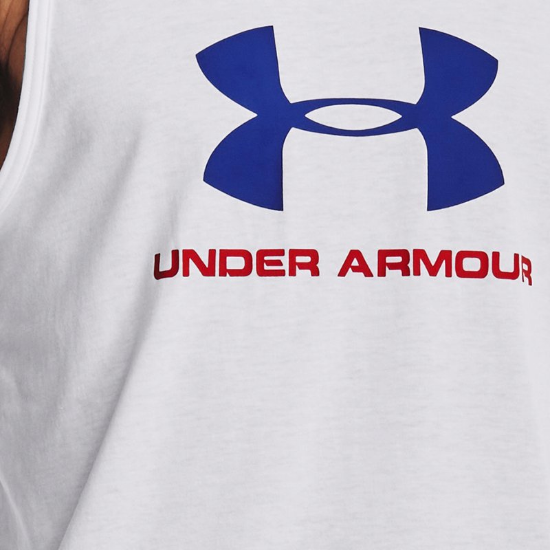 Men's  Under Armour  Sportstyle Logo Tank White / Royal / Red M