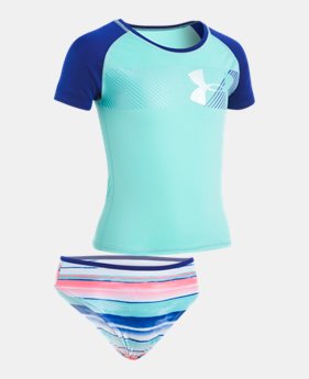 New Arrival Girls' UA Hybrid Big Logo Rashguard Set $36