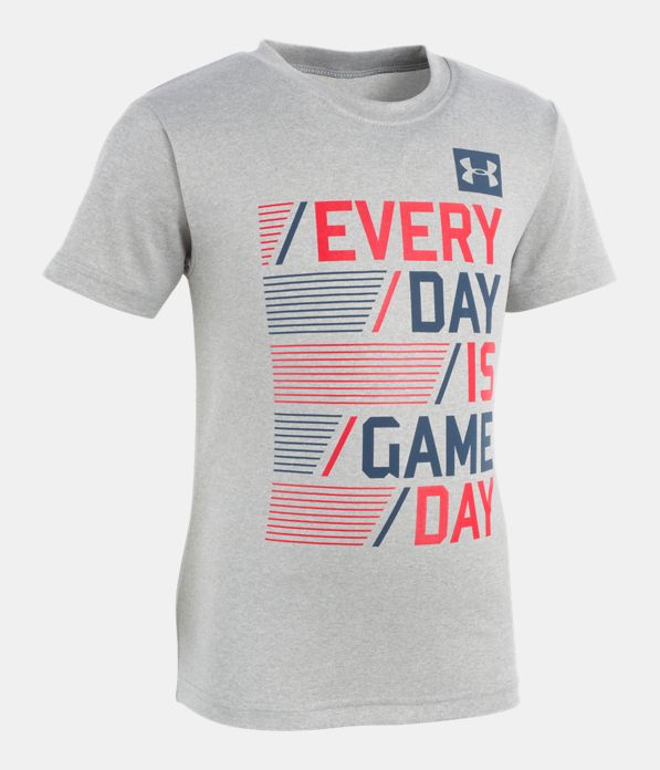 Boys' Pre-School UA Every Day Is Game Day Short Sleeve, STEEL MEDIUM HEATHER, Laydown
