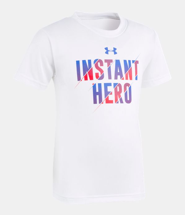 Boys' Toddler UA Instant Hero Short Sleeve, White, Laydown