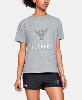 New Arrival Women's UA x Project Rock Respect Graphic Girlfriend Crew Shirt 2 Colors Available $40