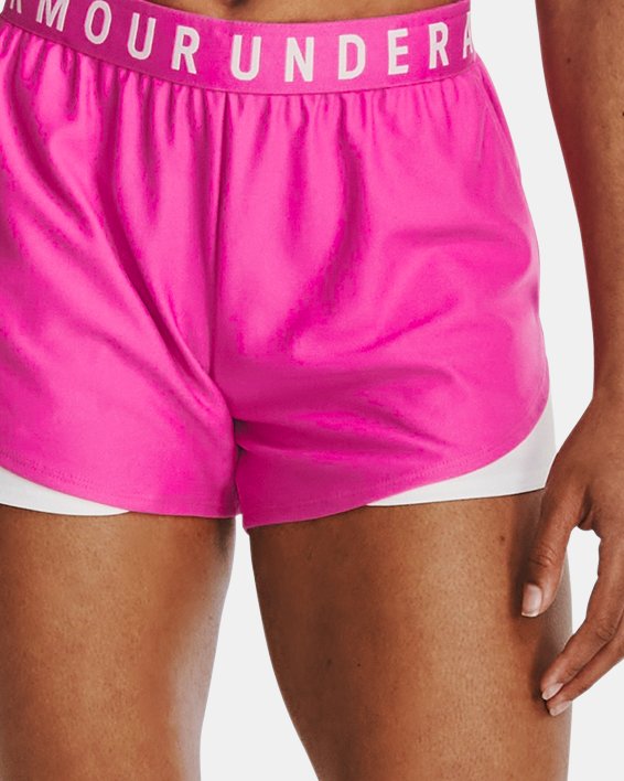 Under Armour Play Up 3.0 shorts in pink and white