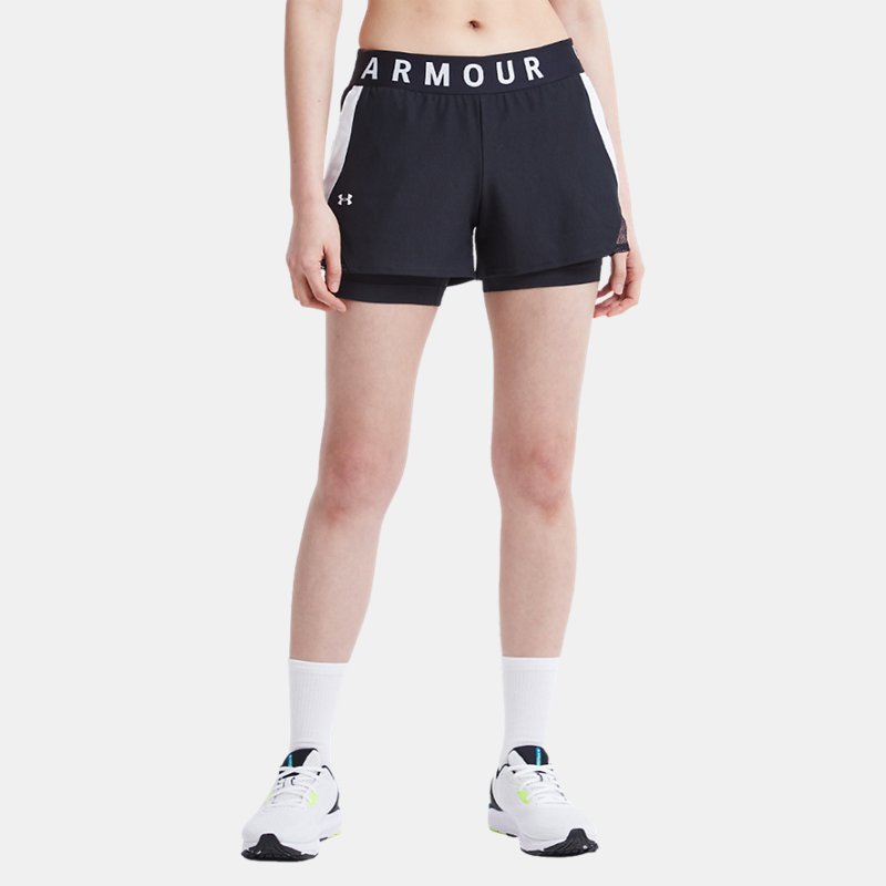 Women's Under Armour Play Up 2-in-1 Shorts Black / Black / White XS