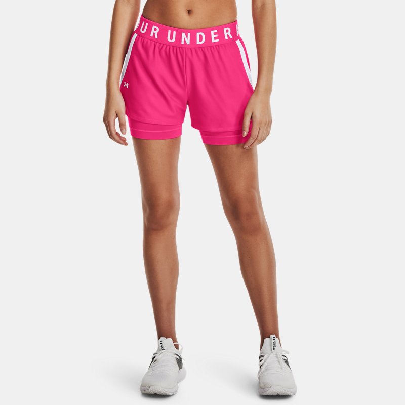 Women's Under Armour Play Up 2-in-1 Shorts Electro Pink / Electro Pink / White L