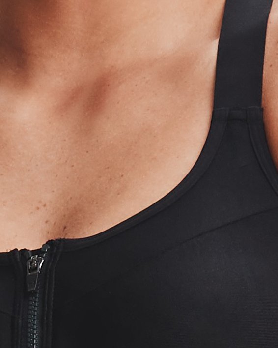 Women's Armour® High Crossback Zip Sports Bra in Black image number 2