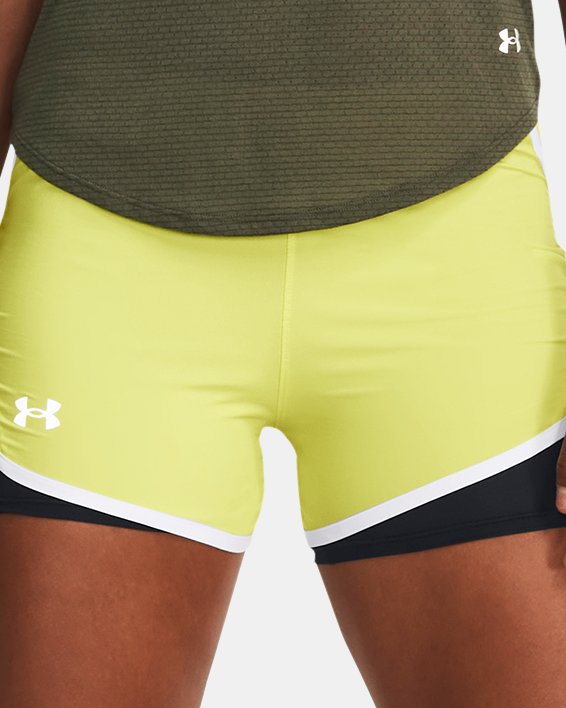 Damen UA Fly By 2.0 2-in-1-Shorts, Yellow, pdpMainDesktop image number 2