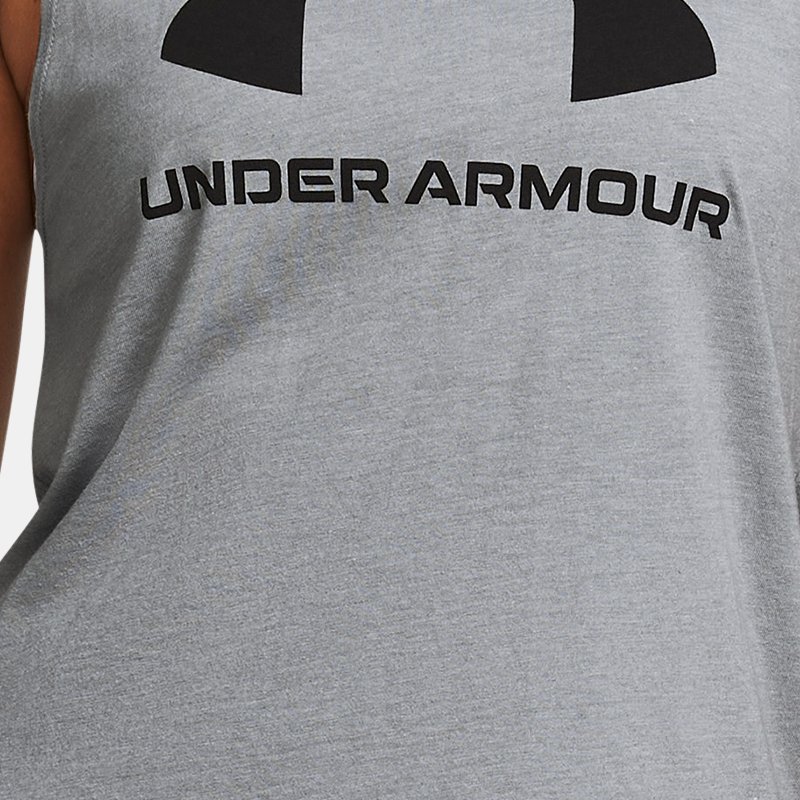 Camiseta sin mangas con estampado Under Armour Sportstyle para mujer Acero Medium Heather / Negro / Negro XXL
