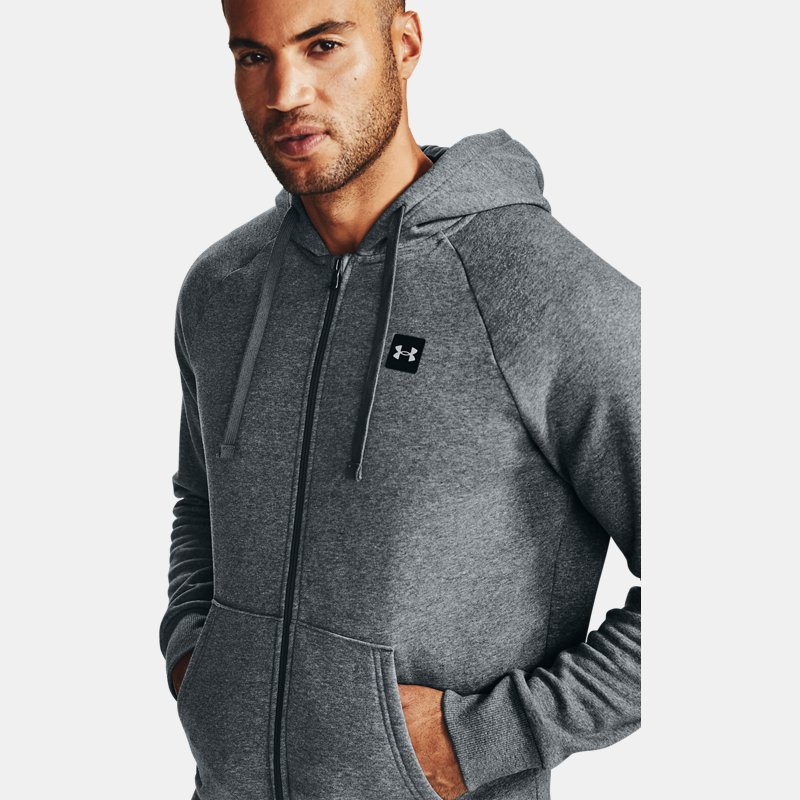 Image of Under Armour Men's Under Armour Rival Fleece Full Zip Hoodie Pitch Gray Light Heather / Onyx White M