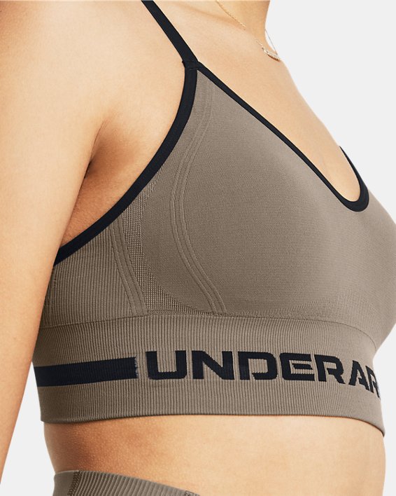 Under Armour Sports Bra Large Blue Racerback Spellout Workout Low Support 
