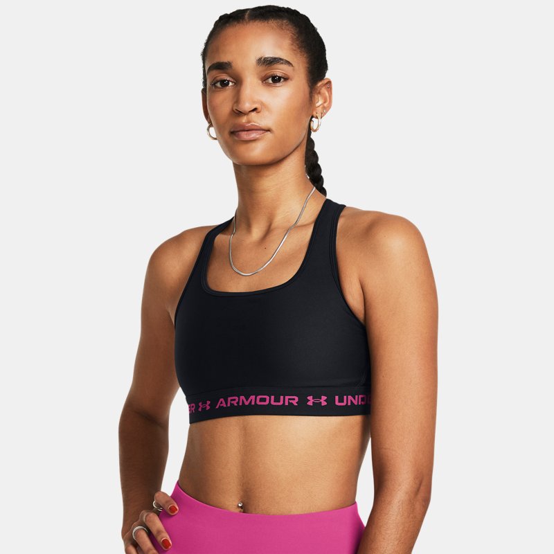Women's Armour® Mid Crossback Sports Bra Black / Black / Astro Pink M